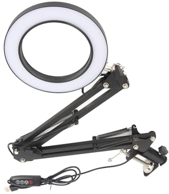Pretfy 10x Vidorzgo con Luz LED, Lámpara de Escritorio de Abrazadera Ajustable, Iluminación 10 Niveles para Mantenimiento, Estudio