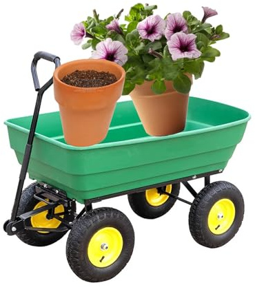 Chariot de jardin robuste avec pneus pneumatiques et poignée rotative à 180° de grande capacité pour jardinage et agriculture (vert A, 95 x 52 x 102 cm)