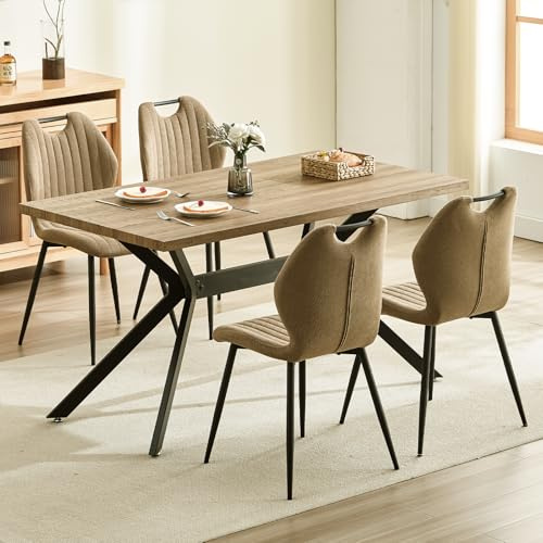 LEWE Essgruppen Esstisch aus Holz mit 4 Braun Stühlen 140 x 80 x 76 cm