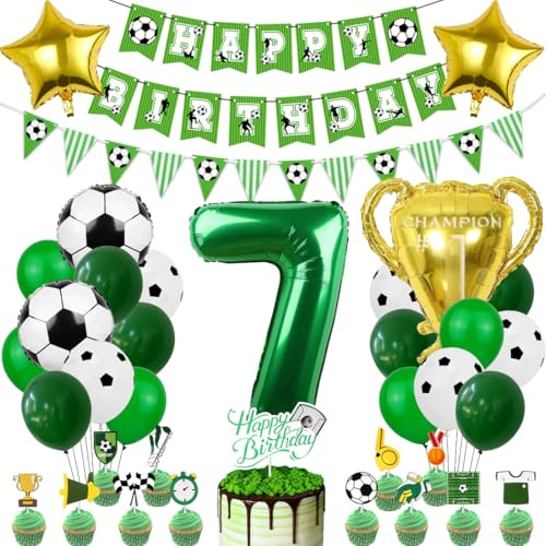 Fotbollsballong 7. Födelsedag, fotbollsdekoration födelsedag, fotboll födelsedagsdekoration, födelsedagsdekoration 7, fotbollsfest, grön folieballong för födelsedagsdekoration