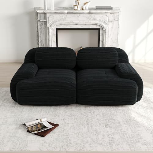 HAUSPROFI Sofa 2-Sitzer, 208cm Lounge Sofa Couch Polstersofa mit Armlehne, Boneless Sofa für Wohnzimmer, Schlafzimmer und Heimkino, Keine Montage Erforderlich (Schwarz)