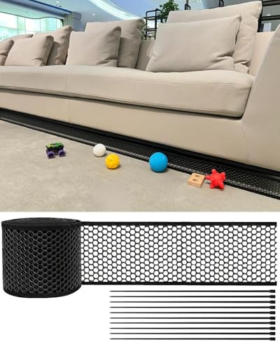 KHASIM Under Couch Blocker, 394 x 5.9 Inches Under Bed Blocker for Pets - Prevent Lost Toys for Under Furniture with 10 Zip Ties, Couch Accessories (Black)