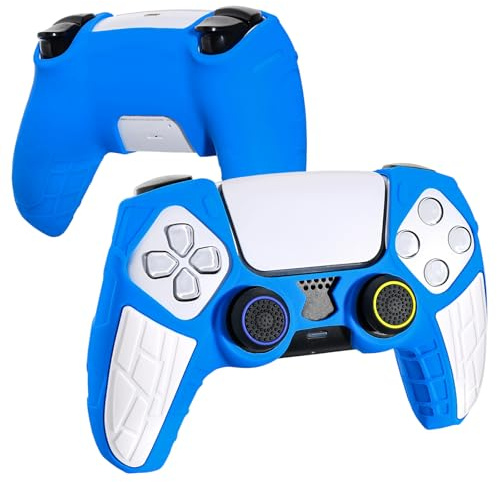 DLseego Protective Cover Case Compatible with PS5 Controller,Anti-Slip Silicone Soft Shell,Ergonomic Handle Protector Skin for PS5 Controller with 4PCS Thumb Stick Caps,Blue