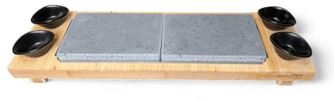 Black Rock Grill Twin Lava Rock Sizzling Tabletop Sharing Set | Includes 2 Italian lava stones, bamboo board, dipping pots & aluminium underplates for sizzling tabletop dining.