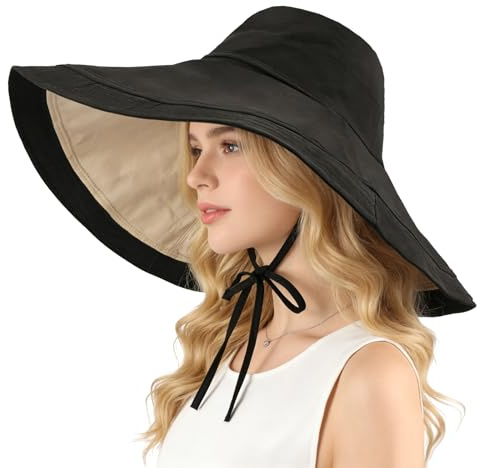 AYPOW Donna Reversibile Cappello da Sole con Tesa Larga, Protezione UV Regolabile Cappello Pescatore, Pieghevole Moda Estivi Cappellini da Spiaggia per Escursionismo Campeggio Giardinaggio