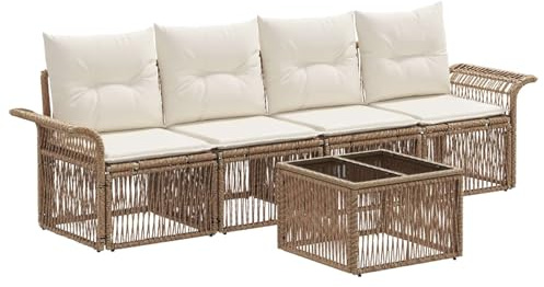 vidaXL Gartensofa-Set 5 STK. Beige Poly-Rattan