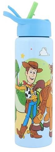 Disney Pixar Toy Story Stainless Steel Water Bottle 750ml – Kids Drinks Bottle with Straw Lid Featuring Woody & Buzz Lightyear | BPA Free | Hand Wash Only | Official Home