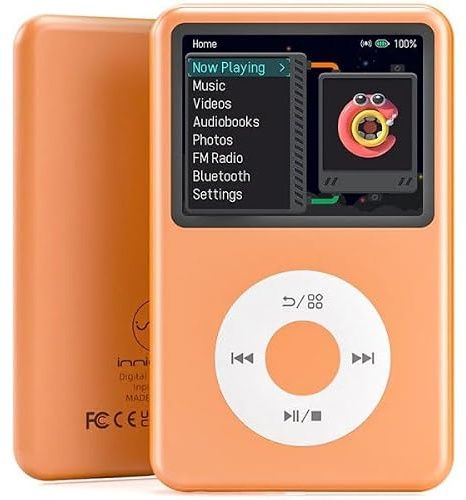 Innioasis Y1 MP3 Player – Bluetooth, Video Player, Audiobooks, FM Radio and Wheel Touch Control (Orange, 64GB)