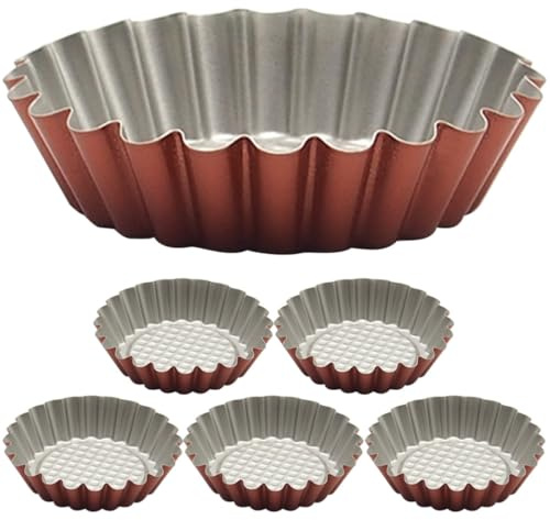 ULTECHNOVO 6 Pezzi Stampo per Tartellette Mignon in Acciaio al Carbonio Marrone Superficie Liscia e Facile da Pulire, per Pasticceria e Negozi di Dolci