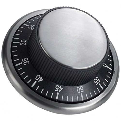 Minuteur magnétique 'Coffre-fort' Ø 10cm - Minuteur magnétique de 60 minutes réglable à une seule main. La surface arrière magnétique permet de le fixer au réfrigérateur ou à la hotte