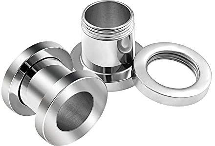 KJM FASHION 2PCS Stainless Steel 0g 8mm Flesh Screw Stretcher Ear Tunnel Gauge Plug Earring Lobe Piercing Jewellery 1861