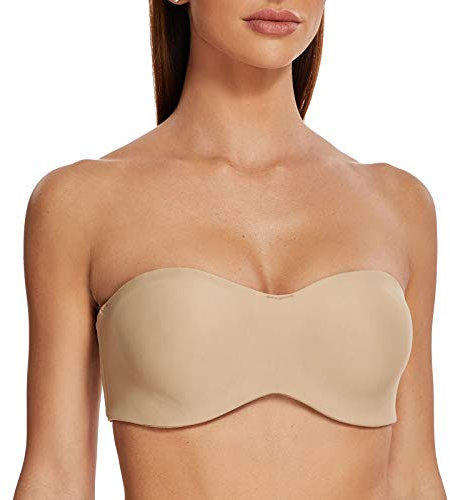 MELENECA Women's Strapless Minimizer Multiway for Large Bust Unlined Seemless Underwire Bandeau Bra Beige 36DD