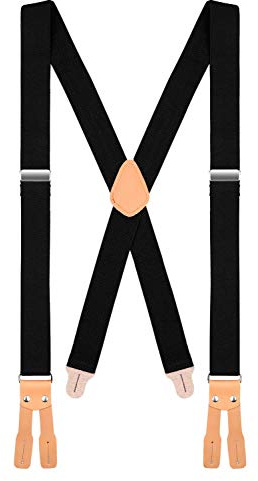 Buyless Fashion Button End Logger Work Suspenders for Men - 48 Adjustable Straps 1 1/4 - X Shape - 5125-Black