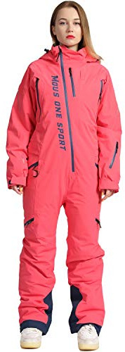 MOUS ONE Einteiliger Damen-Skianzug, wasserdicht, warm, isoliert, Ski-Overall, abnehmbare Kapuze, Schneeanzug für Schneesport