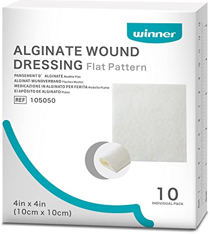 Winner Medical Calcium Alginate Wound Dressing Pads 10 x 10 cm, Sterile (Box of 10) Antimicrobial, Non-Stick Padding, Highly Absorbent & Comfortable| Flexible & Gentle on The Skin, Faster Healing