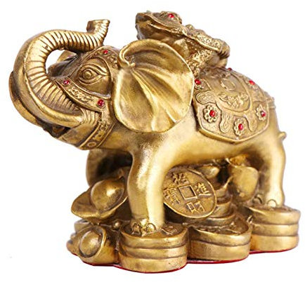 Siunwdiy Feng Shui Elefant Statue Elefant Ornamente mit Geld-Frosch-Skulptur-Büro-Ausgangsdekor-Geschenk, und viel Glück Attracting Reichtum,Messing,S
