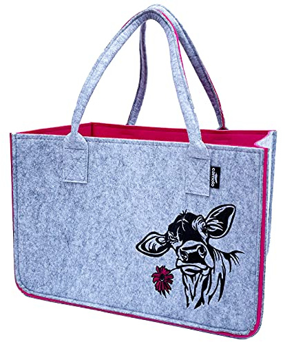camolo Filztasche COW Große Einkaufstasche 40x27x27cm Aufbewahrungstasche Kaminholztasche Filz Tasche Shopping-Bag Mit Tragegriff