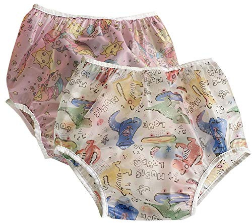 Inkontinentunterhose, wiederverwendbar, waschbar, wasserdicht, für Patienten, ältere Menschen, Erwachsene, Männer und Frauen, 2 Packungen (Rosa und Dinosaurier, XL)