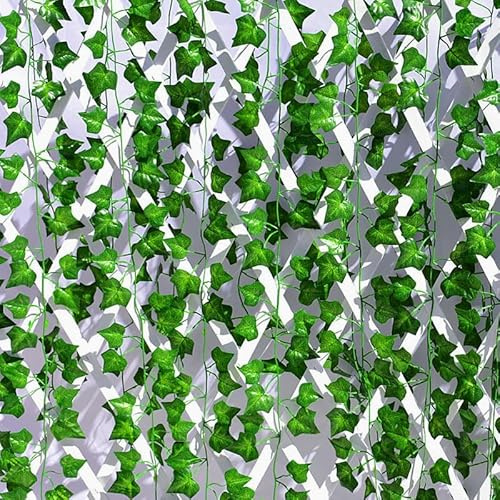 NIWWIN Guirlandes de Lierre Artificielle Verte, Plantes artificielles rampantes, Couronne de Plantes de Verdure pour Festival de fête de Mariage Décoration extérieure intérieure 2.1m 12 Paquets
