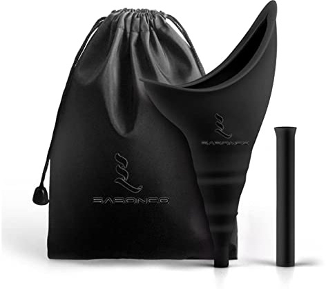 Dispositivo de micción femenina, reutilizable, embudo de urinario de silicona, urinario femenino, urinario, orinario, portátil, para mujer, de pie, al aire libre, viajes, senderismo y camping (negro)