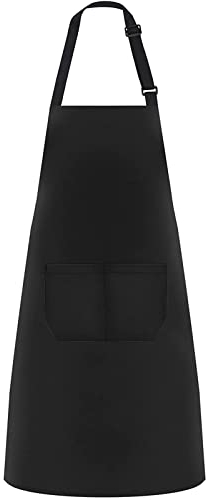 Favelable 1 Piezas Delantal de Cocina, Delantales Impermeables del Cocinero, con un Gran Bolsillo y una Correa Regulable, para Barbacoa Cocinar Hornear Jardinería Restaurante (Negro)