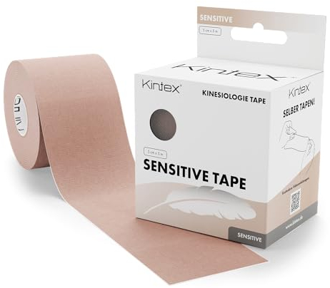 Kintex Kinesiology Tape Sensitive - Autoadesivo, Elastico, Impermeabile e Antiallergico - Nastro Sportivo e Kinesiologico per Pelle Sensibile - Beige - 5 cm x 5 m