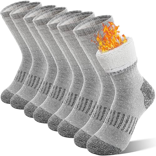 Sandsuced Kids Merino Wool Walking Socks Girls Boys Winter Thermal Warm Cosy Hiking Boot Thick Cushion Gift Stocking Fillers Socks 4 Pairs(Grey,12-15 Years)