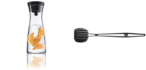 WMF Basic Wasserkaraffe 0,75l Höhe 23,7cm Glaskaraffe Karaffe CloseUp-Verschluss schwarz Glas Cromargan Edelstahl rostfrei & Reinigungsbürste Kunststoff Länge 41cm spülmaschinengeeignet