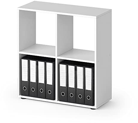 Vicco Raumteiler Tetra, stehendes Bücherregal, Weiß, 72 x 72.6 cm mit 2 Faltboxen