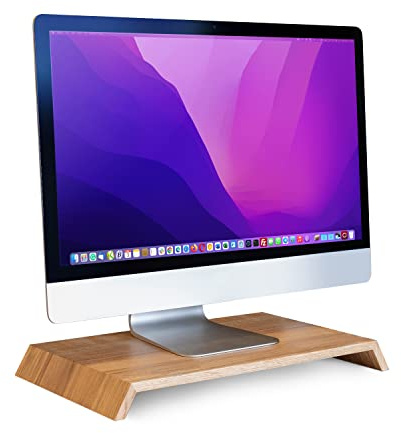 Rikmani Monitorständer, PC Bildschirmständer aus Eiche, Holzständer Computer Standhalter Massivholz, Schreibtischaufsatz für Haushalt und Büro (Lui 6 cm)