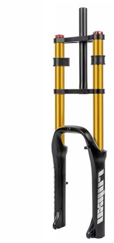 HIMALO 20 Zoll Fahrrad Federgabel 4.0 Reifen Fat Gabel Gerade Doppelt Geschultert Luftgabel Federweg 110mm QR 135mm Scheibenbremse Vorderradgabel Zugstufe Einstellbar (Color : Gold)