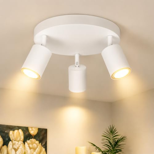ZMH Deckenstrahler 3 Flammig Weiß Spots Deckenleuchte Flur 350° Schwenkbar | Strahler GU10 Deckenlampe Küche aus Metall Flurlampe Wand innen Spotleuchte Deckenspots für Wohnzimmer - Ohne Leuchtmittel