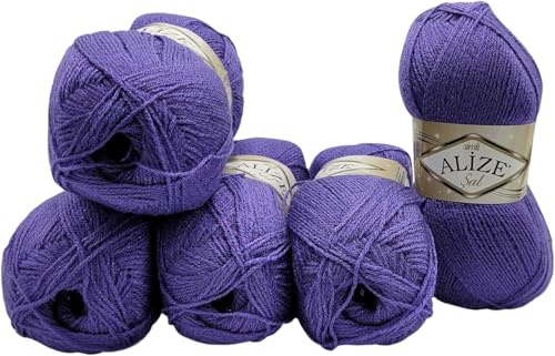5 x 100 g Ilkadim Export Glitzerwolle SAL zum Stricken und Häkeln, 500 Gramm Metallic – Wolle (lila 851)