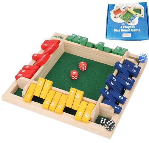 Mathespiel Holzbrett, Holz Würfelspiel, Holzbrett Tisch Mathe, Shut The Box 4 Spieler, Geeignet für 1 bis 4 Spieler im Alter von 8 und Höher zu Spielen