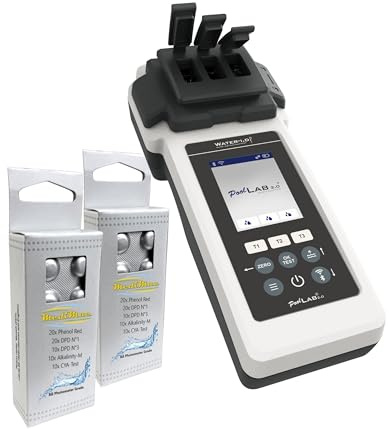 Vatteni.d. WATER TESTING EQUIPMENT PoolLab 2.0 med 70 testtabletter – Special Edition för MediMuc – 24 parametrar – app, programvara – mätning upp till 3 parametrar i ett test (2,0 | Extra