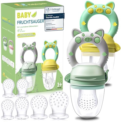2 ciucci per frutta per bambini a partire dai 3 mesi in su, versione aggiornata 2024, ciuccio da riempire, ciuccio per frutta, ciuccio per bambini, senza BPA, 8 tettarelle in silicone in 3 misure