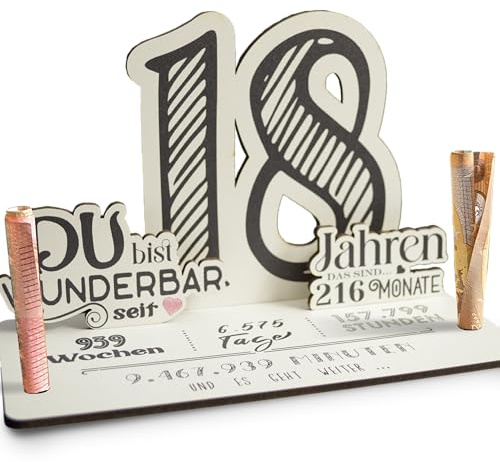 Generisch 18 Jahre 3D-Holzkarte | Geldgeschenke, 18. Geburtstag Mädchen, 18. Geburtstag Jungen, 18. Geburtstag Deko, 18. Geburtstag