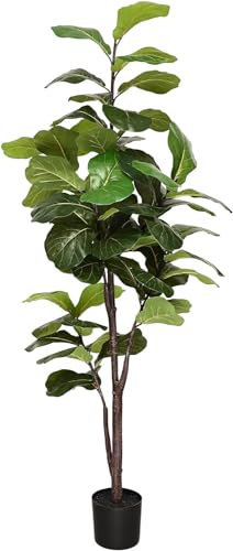 Artificial Fiddle Leaf Fig Tree: 6FT Faux Ficus Lyrata Tree Artificial Plant Indoor Outdoor Tall with Realistic Long Lasting Color Leaves in Pot - Low Maintenance Fake Fig Tree for Home Office Decor