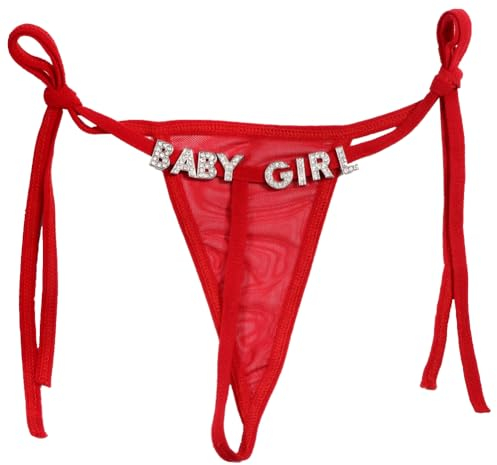 TJCGCKK Strass Buchstaben G String Tanga Höschen Einstellbare Kristall Bikini Tanga Unterhosen Bling Buchstaben Bauch Taille Kette T-String Tanga Körperschmuck für Frauen (Rot)