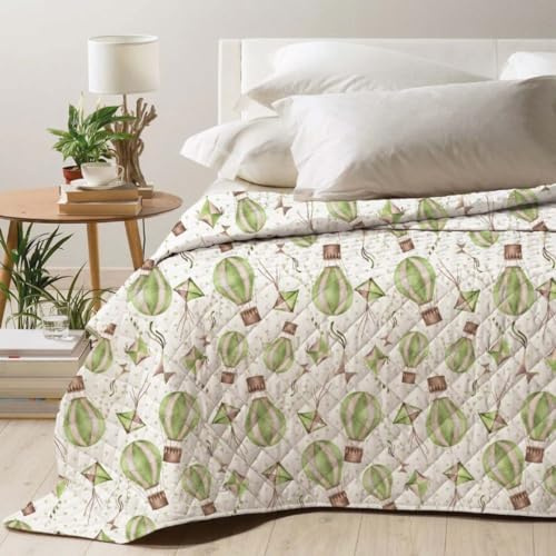 S&G Home Boutis Trapuntino Estivo copriletto trapuntato Traspirante e Anallergico, Disponibile in Diverse Misure e Fantasie (Mongolfiere Verde, Matrimoniale)