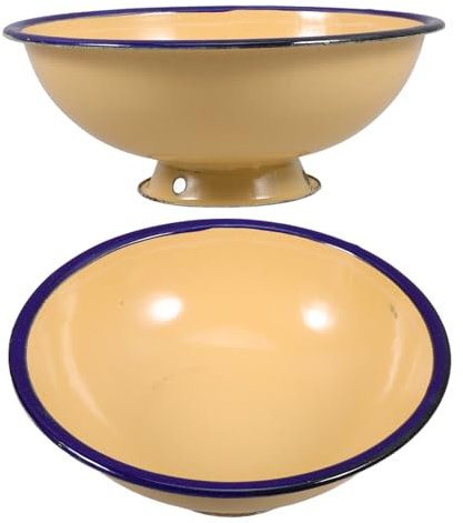 LABRIMP Cuenco De Esmalte Vintage Alto De 16 Cm, Cuenco Esmaltado Amarillo Borde Resistente, Para Sopa y Ensaladas, Utensilio De Cocina Seguro y Decorativo, Juego De 2 Piezas, Uso Doméstico
