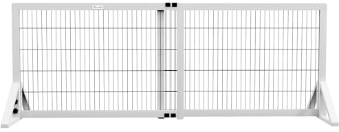 PawHut - Barrera de Seguridad para Perros (2 Paneles, Ancho Ajustable, 101-181 x 44 x 67 cm, Barrera para escaleras, Puertas, pasillos, Madera de Pino y Acero, Color Blanco