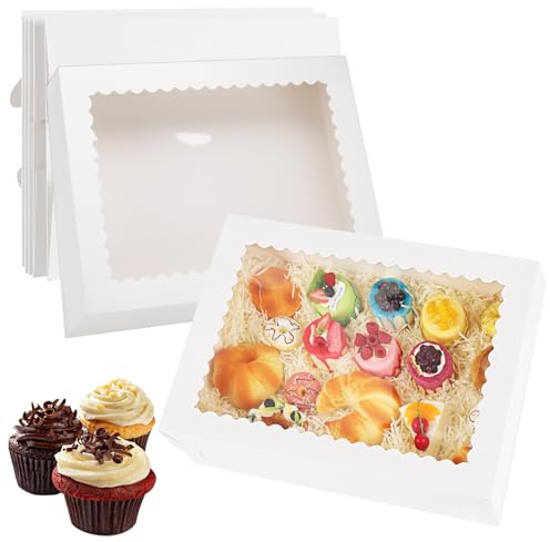 Anscher 10 Sets Sheet Cake Boxes with Lids, Large 19x14x4 Inch Rectangle Quarter Sheet Cake Boxes with Window for Bakery Cakes Package