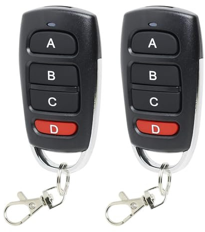 2Pcs Garage Door Opener Remote 433MHz, Remote Control Fob Wireless for Garage Door, Universal Duplicator for Car Garage Door Gate with 4 Button, Cloning Remote Control with Keychain