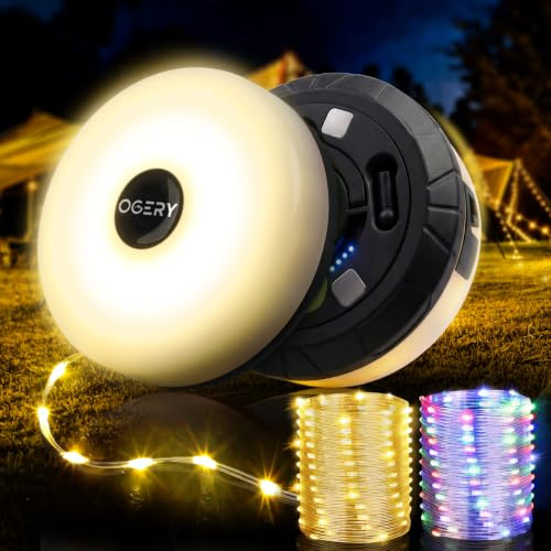 OGERY Camping-Lichterkette, 4-in-1, 100 m, schnelle Lagerung, 8 Modi, 2 Stück | Tragbare wiederaufladbare Lichterkette, wasserdicht, tragbare LED-Lampe für den Innen- und Außenbereich, Terrasse, Dekoration