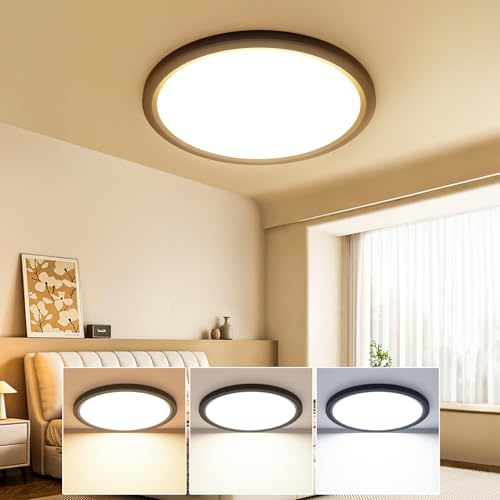 slochi Deckenlampe LED Deckenleuchte Flach, Ø22CM 3Farben 18W Schwarz | 1800LM Wasserfest Rund Badlampe Decke, Modern LED Lampen für küche Badezimmer Schlafzimmer Flur Wohnzimmer