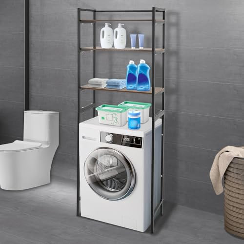 LOYEMAADE Estantería para lavadora con 3 estantes, para lavadora, inodoro sobre lavadora, 69 x 30 x 181 cm, ahorra espacio en el baño