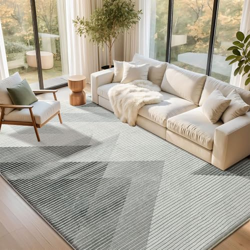 ASIinnsy Teppich Wohnzimmer Schlafzimmer Kurzflor Modern Großer Teppiche rutschfest Weich Abstrakt Esszimmer (Geometrisch Grau Weiß, 200 x 300 cm)