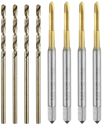 QUARKZMAN 4 Set M2x0,4 Metrische Gewindeschneidbohrer & 1,6 mm Spiralbohrer | Spiralpunktgewindeschneidbohrer Set, Titanbeschichtet/Röstgelb HSS 6542/M35 HSS CO Maschinengewindebohrer