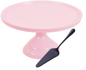 Soporte Giratorio para Tartas y Pasteles 25 cm – Base para Decoración y Presentación – Mesa Giratoria con Espátula de Metal Negro y Accesorios de Repostería – Diseño Estable y Resistente (Rosa)